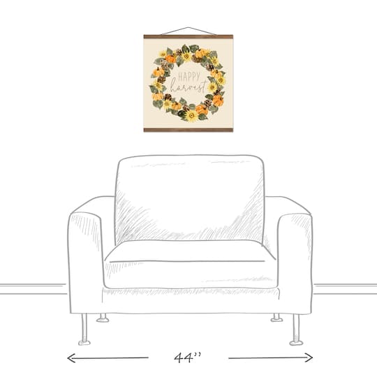 Happy Harvest Sunflower Wreath Teak Hanging Canvas
